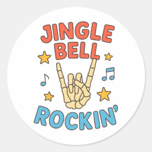 Jingle Bell Rockin Funny Skeleton Christmas Classic Round Sticker