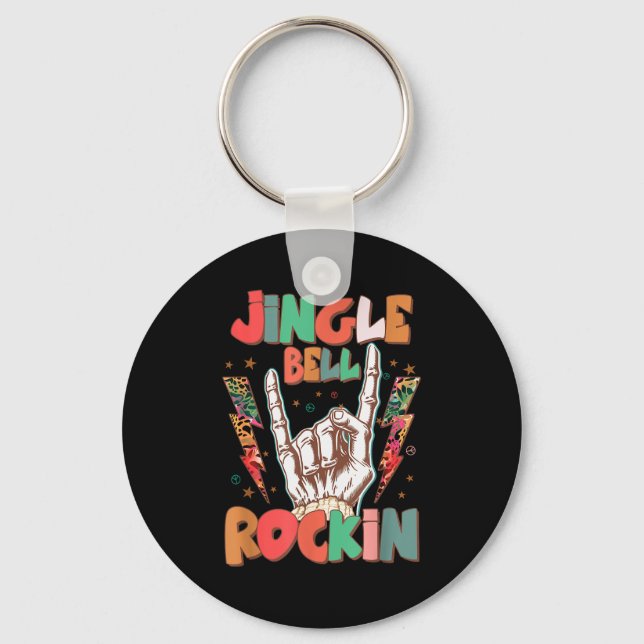 Jingle Bell Rockin Groovy Retro Christmas Xmas Ske Key Ring (Front)