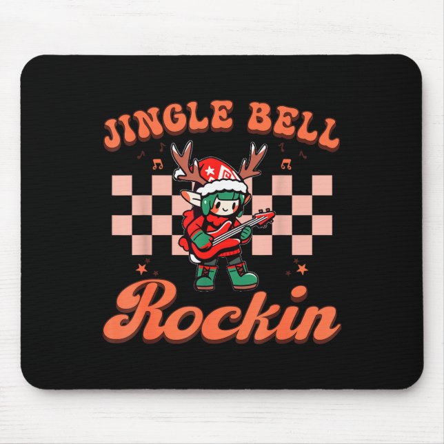 Jingle Bell Rocking Christmas Elf Rock N Roll Guit Mouse Mat (Front)