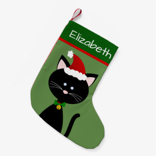 Jingle Bell Santa Black Kitty Small Christmas Stocking