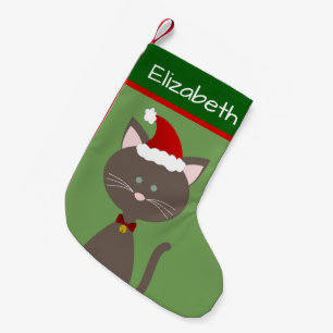 Jingle Bell Santa Grey Kitty Small Christmas Stocking