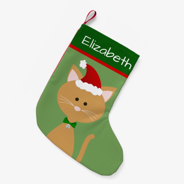Jingle Bell Santa Orange Kitty Small Christmas Stocking (Front (Hanging))