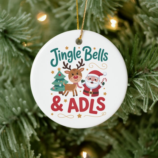 Jingle Bells ADLS Occupational Therapy OT Reindeer Ceramic Tree Decoration (Tree)