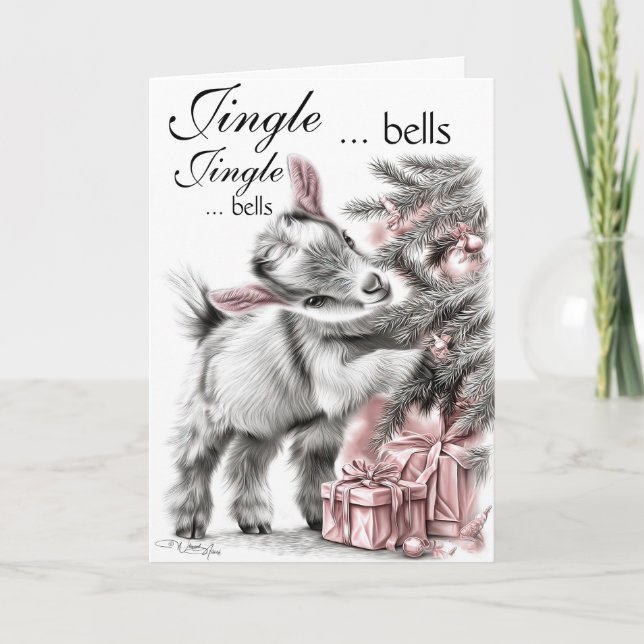 Jingle Bells  -  Baby Goat Christmas Holiday Card (Front)