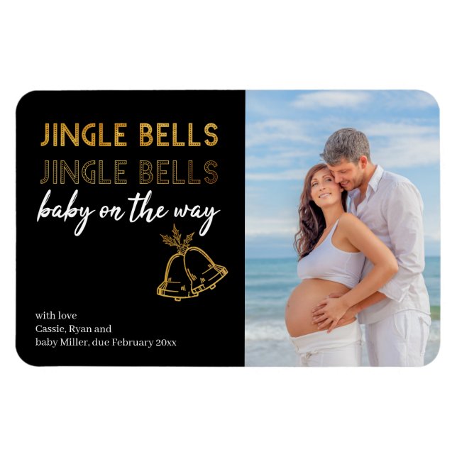 Jingle Bells Baby on the Way Christmas Photo Magnet (Horizontal)