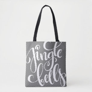 Jingle Bells Black White Buffalo Plaid Tartan Xmas Tote Bag