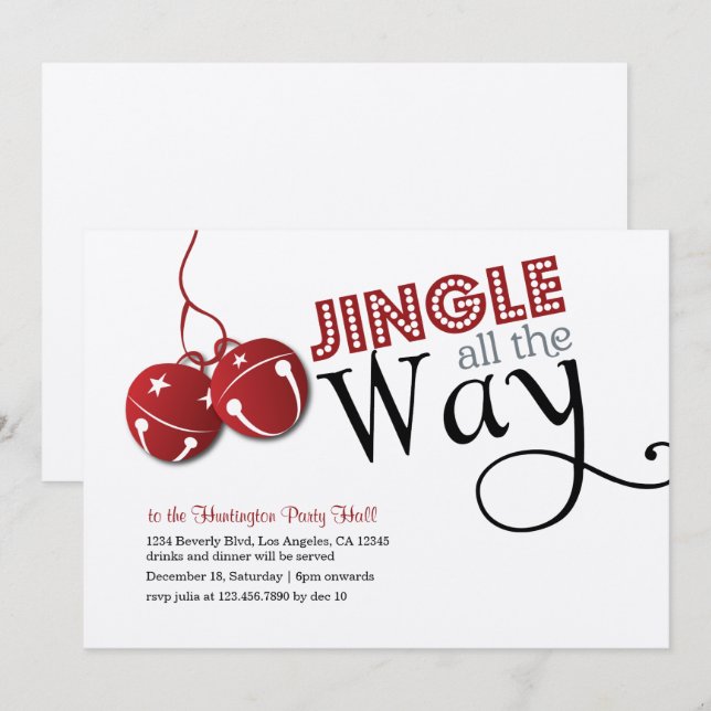 Jingle Bells Christmas Holiday Invitation card (Front/Back)