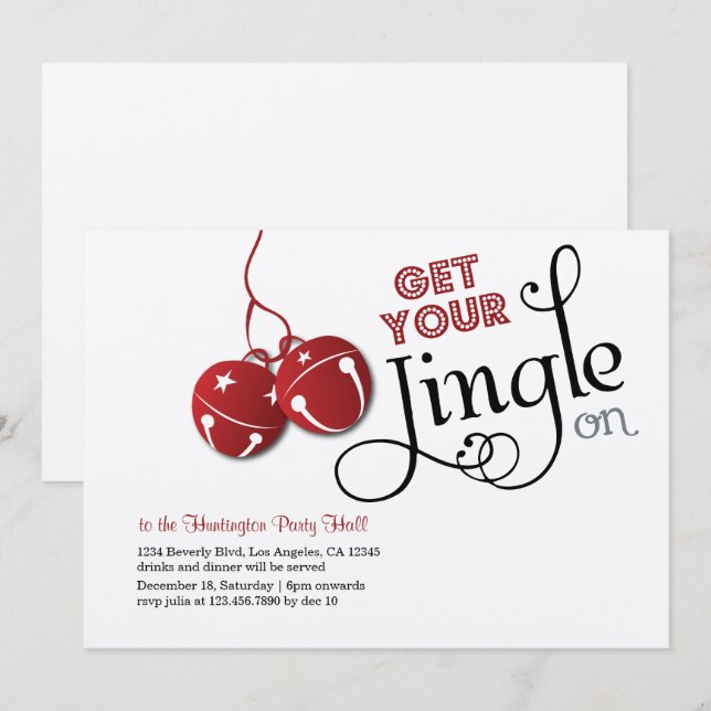 Jingle Bells Christmas Holiday Invitation card (Front/Back)