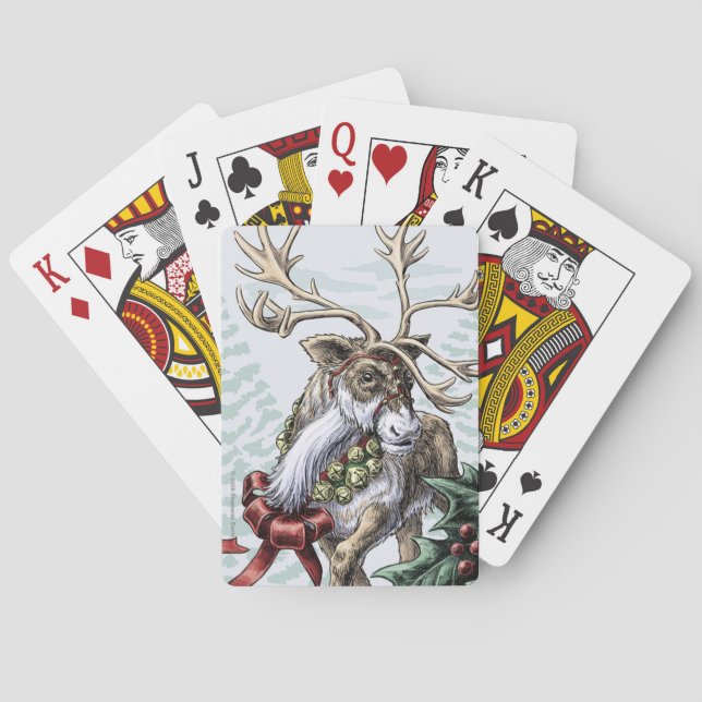 "Jingle Bells" Christmas Holiday Reindeer Art Playing Cards (Back)