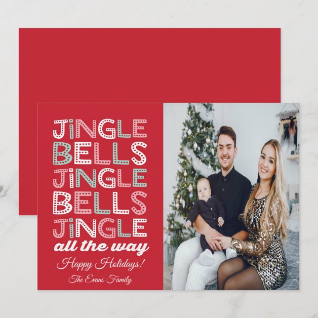 Jingle Bells Christmas Photo Greeting Card (Front/Back)