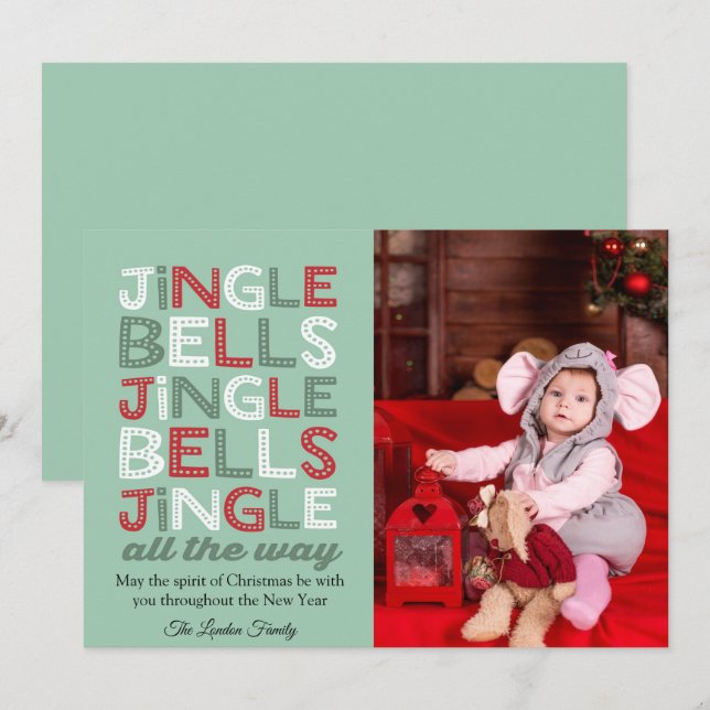 Jingle Bells Christmas Photo Greeting Card (Front/Back)