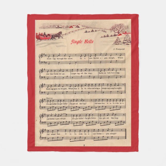 Jingle Bells Christmas Vintage Sheet Music Fleece Blanket (Front)
