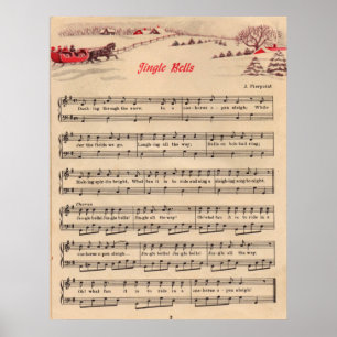Jingle Bells Christmas Vintage Sheet Music Poster