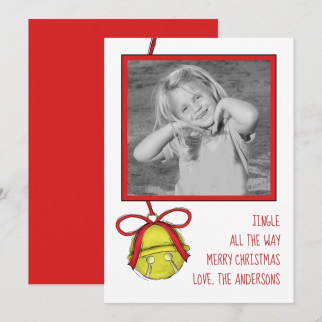 Jingle Bells Cute Fun Whimsical 1 Photo Simple Holiday Card (Front/Back)