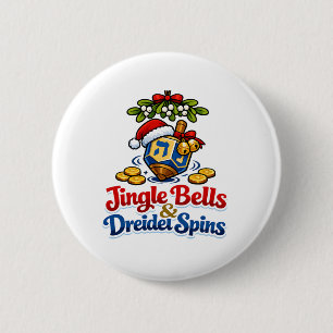 Jingle bells & Driedel spins Christmukkah Hanukkah 6 Cm Round Badge