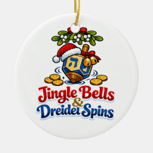 Jingle bells & Driedel spins Christmukkah Hanukkah Ceramic Tree Decoration