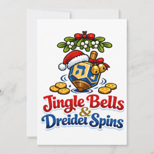 Jingle bells & Driedel spins Christmukkah Hanukkah Thank You Card