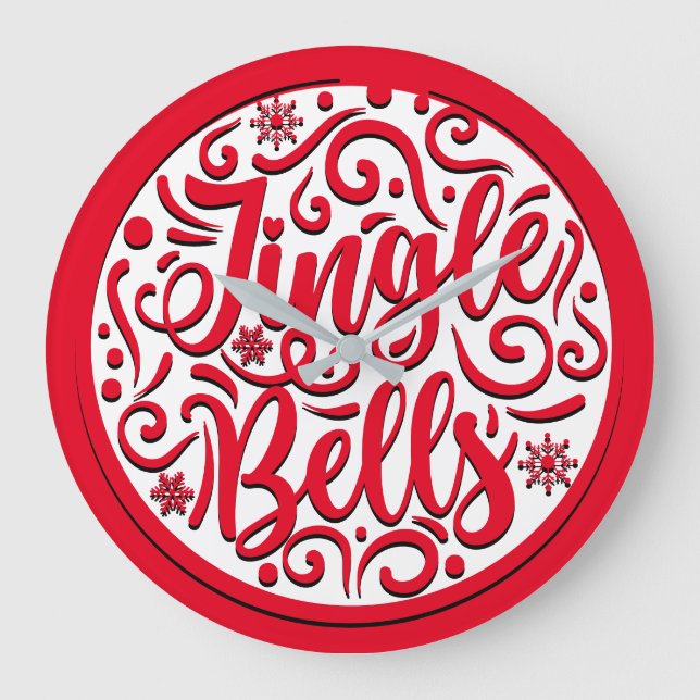 Jingle bells fancy Christmas lettering family Large Clock (Front)