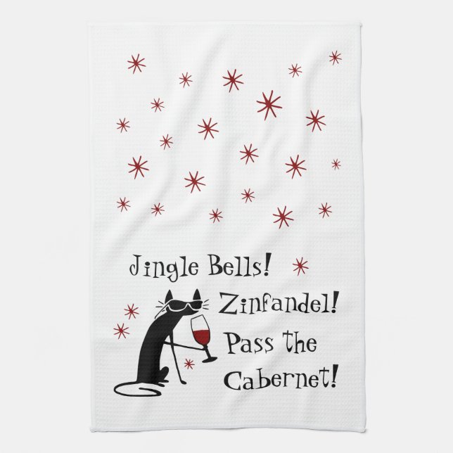 Jingle Bells Funny Christmas Wine Quote Tea Towel (Vertical)