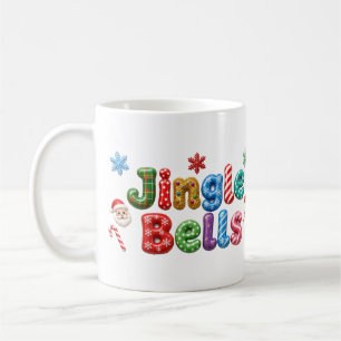 Jingle Bells Gold Tinsel Peppermint Christmas Coffee Mug