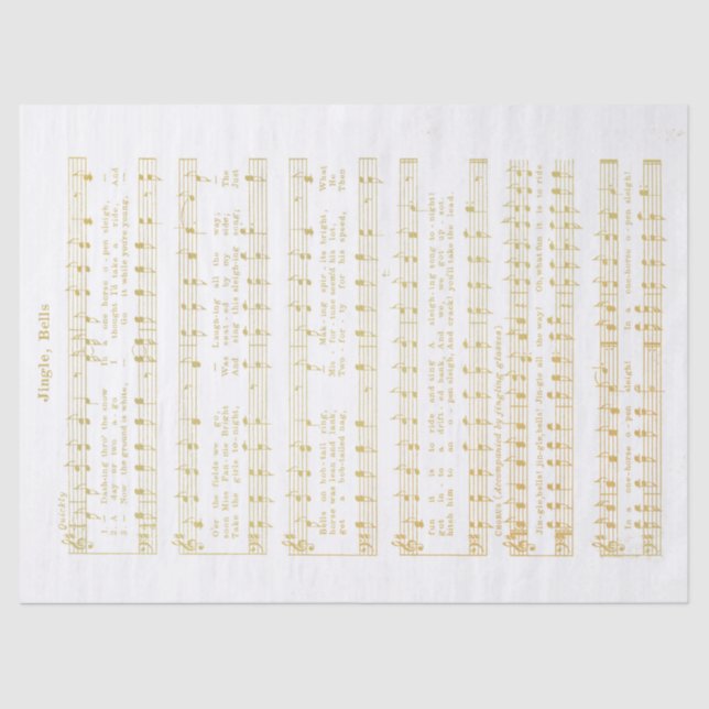 Jingle Bells Holiday Tissue Decoupage Paper Gold (Front)