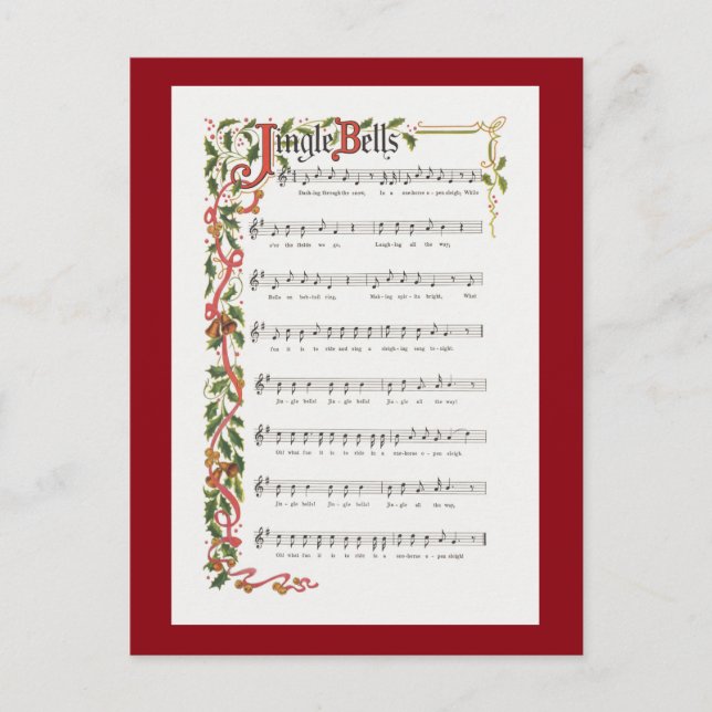 Jingle Bells musical score Holiday Postcard (Front)