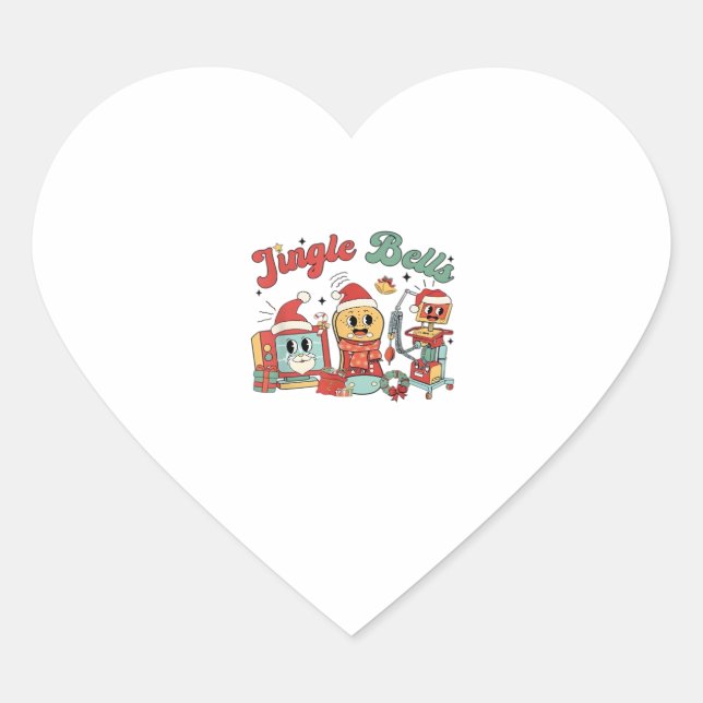 Jingle Bells Nurse, Christmas Nurse, Funny Christm Heart Sticker (Front)