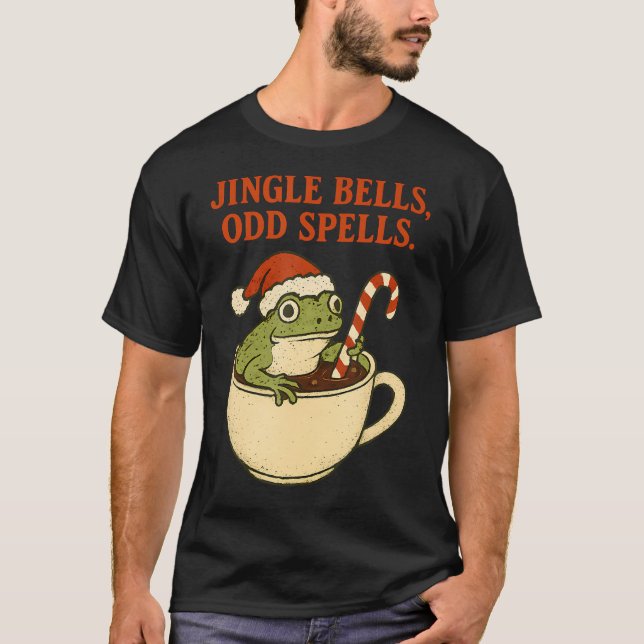 Jingle Bells Odd Spells Santa Hat Frog Christmas C T-Shirt (Front)