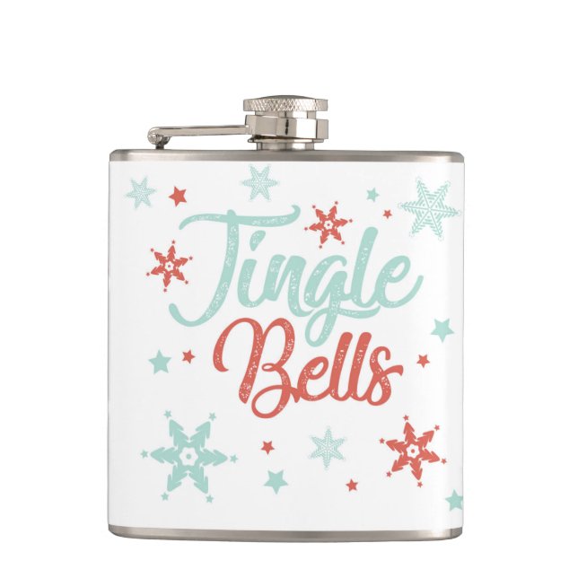 Jingle Bells Pastel Red Green Cute Drinking Gift Hip Flask (Front)