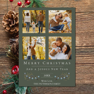 Jingle Bells Photo Collage Christmas Green Holiday Card