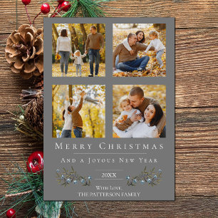 Jingle Bells Photo Collage Christmas   Grey Holiday Card