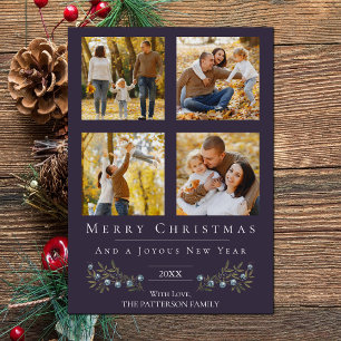 Jingle Bells Photo Collage Christmas Purple Holiday Card