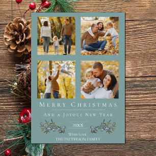 Jingle Bells Photo Collage Christmas   Teal Holiday Card