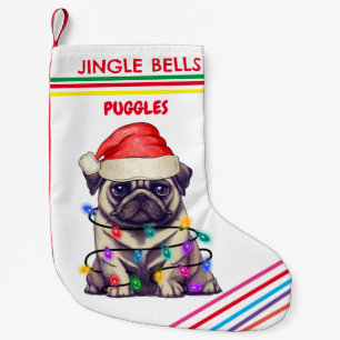 JINGLE BELLS PUG Christmas Stocking with name.