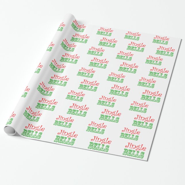 Jingle Bells Red Green Xmas Holiday Christmas Wrapping Paper (Unrolled)