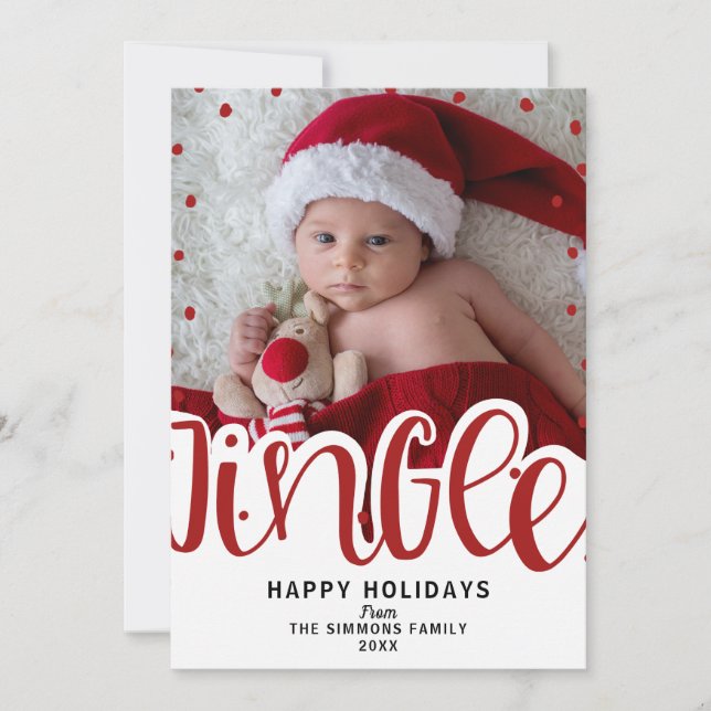 Jingle Bells Red Type Holiday Christmas Photo Invitation (Front)