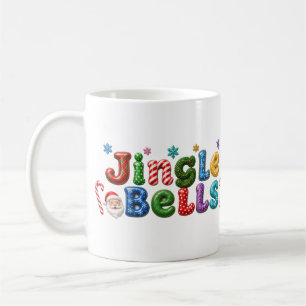 Jingle Bells Tinsel Wreath Santa Candy Cane Coffee Mug