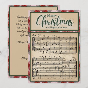 Jingle Bells Vintage Red Buffalo Plaid Christmas Holiday Card