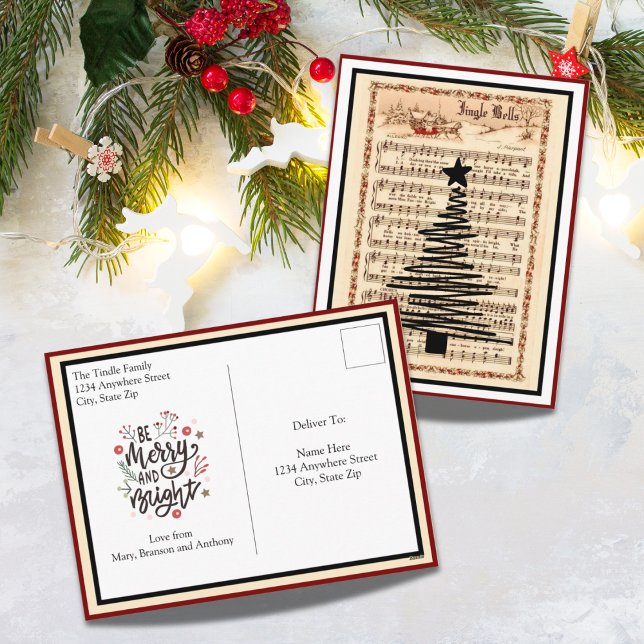 "Jingle Bells" Vintage Sheet Music Christmas Holiday Postcard (Jingle Bells Christmas Post Card)