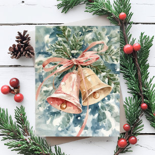 Jingle Bells Watercolor Christmas Holiday Painting Postcard