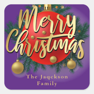 Jingle Bells Winter Branch Snowflake Christmas Square Sticker