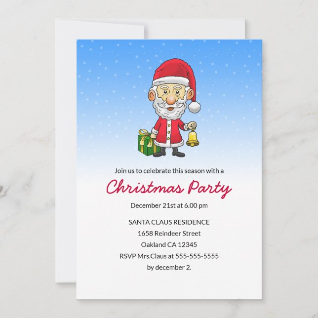 Jingle Bells with Santa Christmas Party Invitation (Front)