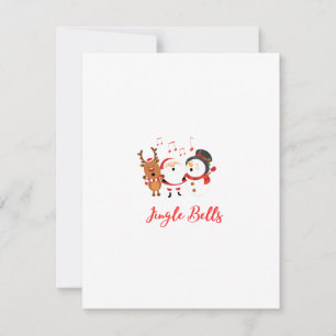 Jingle Bells with Santa, Snowman and Reindeer on a Holiday Card