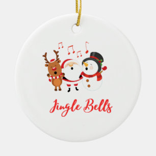 Jingle Bells with Snowman, Santa and Reindeer on a Ceramic Tree Decoration