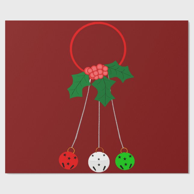 Jingle Bells Wreath Red Wrapping Paper (Flat)