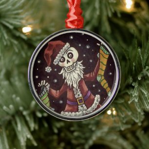 JINGLE BONES SANTA, HOLIDAY SKELETON & STOCKINGS METAL TREE DECORATION