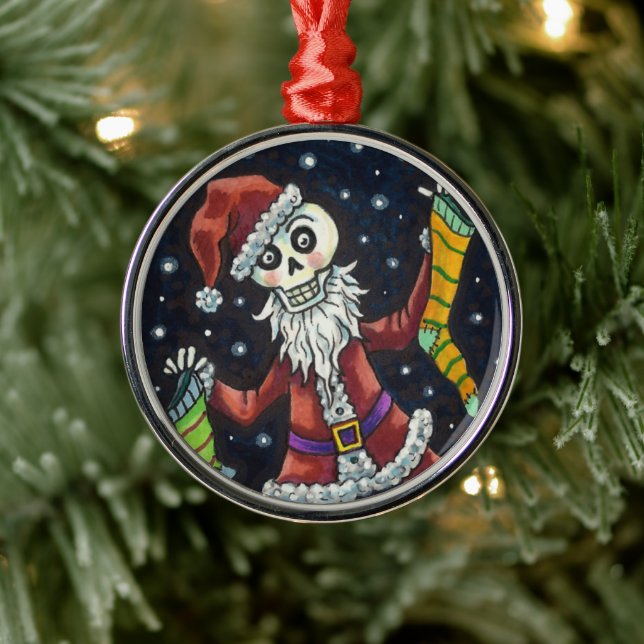 JINGLE BONES SANTA, HOLIDAY SKELETON & STOCKINGS METAL TREE DECORATION (Tree)