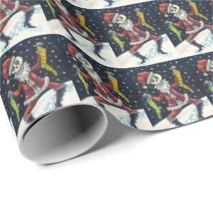 JINGLE BONES SANTA, HOLIDAY SKELETON & STOCKINGS WRAPPING PAPER