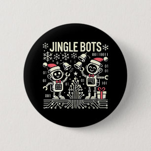 Jingle Bots Festive Holiday Robots with Santa Hats 6 Cm Round Badge