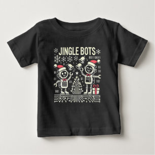 Jingle Bots Festive Holiday Robots with Santa Hats Baby T-Shirt